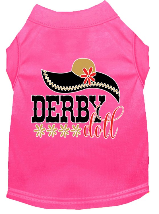 Derby Doll Screen Print Dog Shirt Bright Pink XS